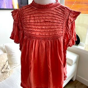 Freepeople Le femme cotton ruffle tee, size small